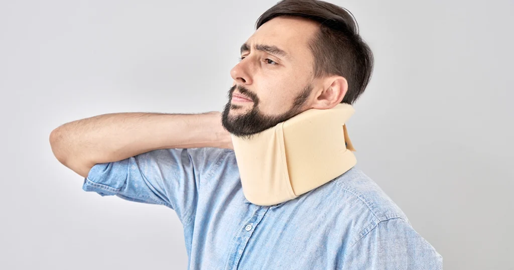 Man wearing neck brace for cervical support