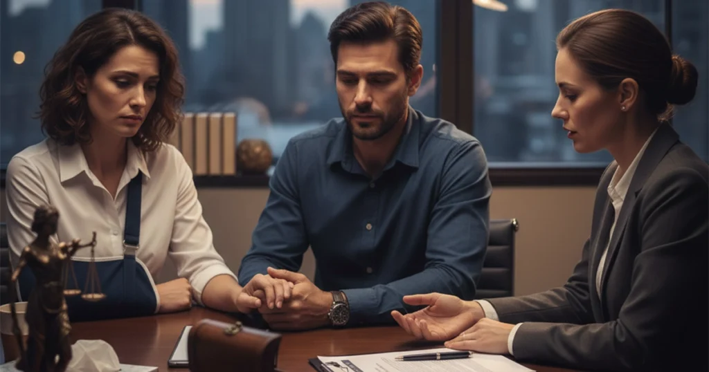 Lawyer advising clients about negligent security case challenges.